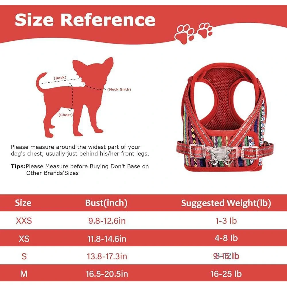 yikeyo Dog Harness for Small Dogs. Red striped, medium